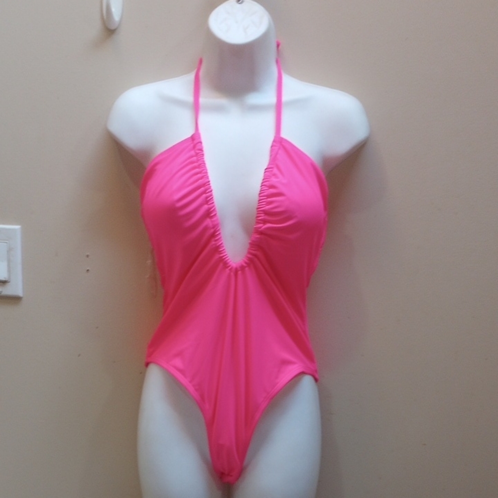 Women's Pink One Piece Swimsuit Medium